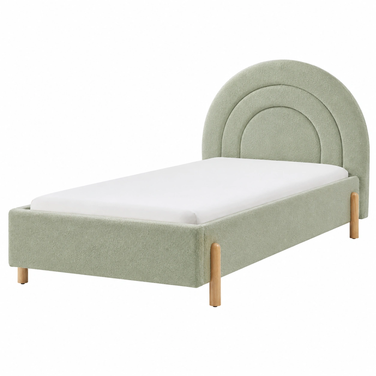 Cama Infantil Tapizada Verde con Cabecero Arcoiris y Patas de Madera-Urbanoura