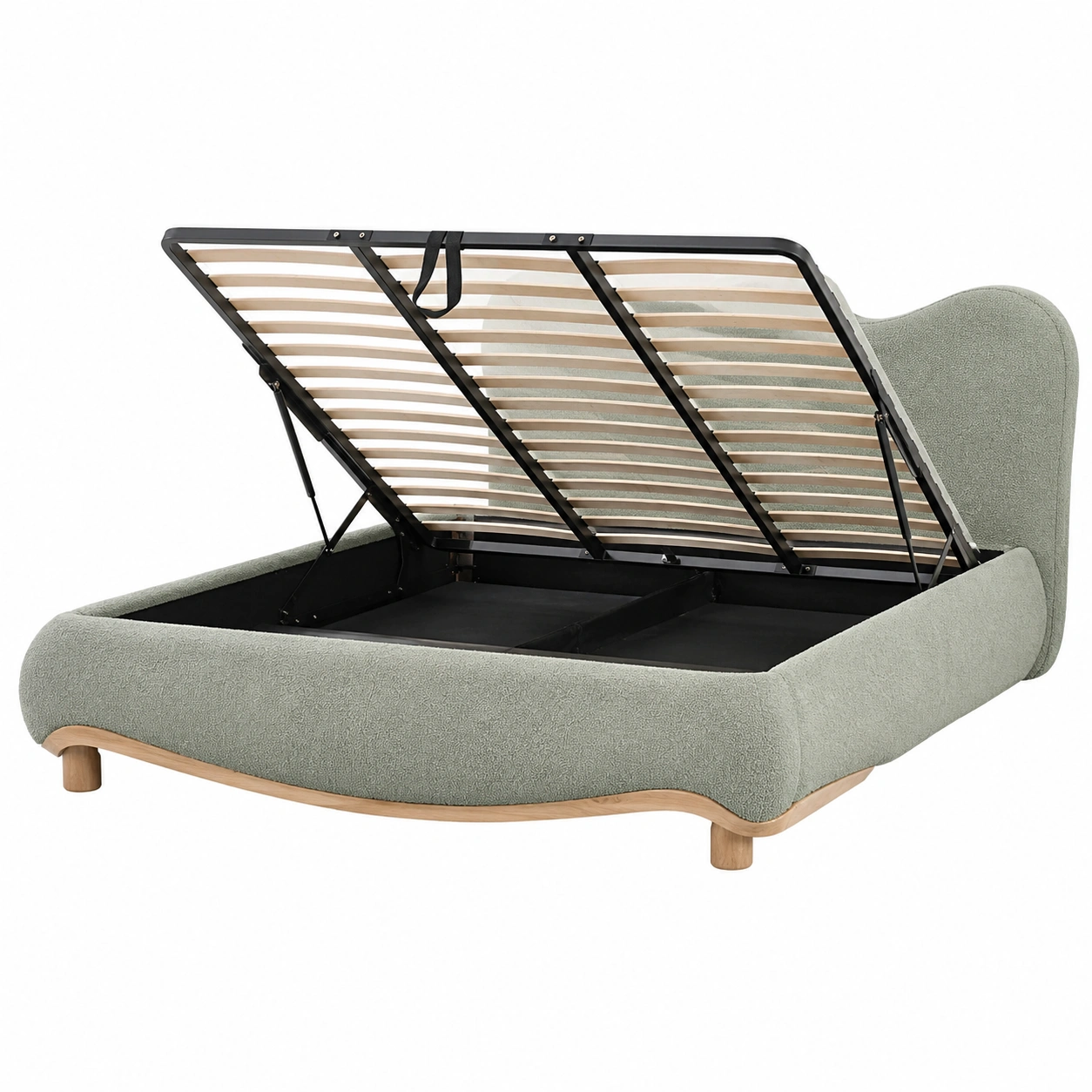Cama Tapizada Verde Salvia con Almacenaje Abatible-Urbanoura