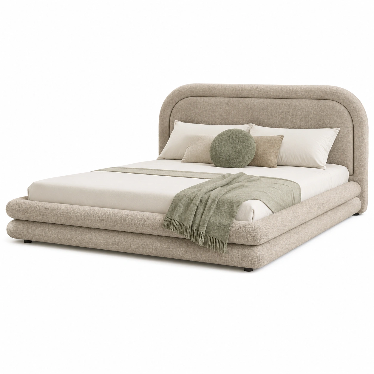 Cama tapizada envolvente en boucle crema-Urbanoura