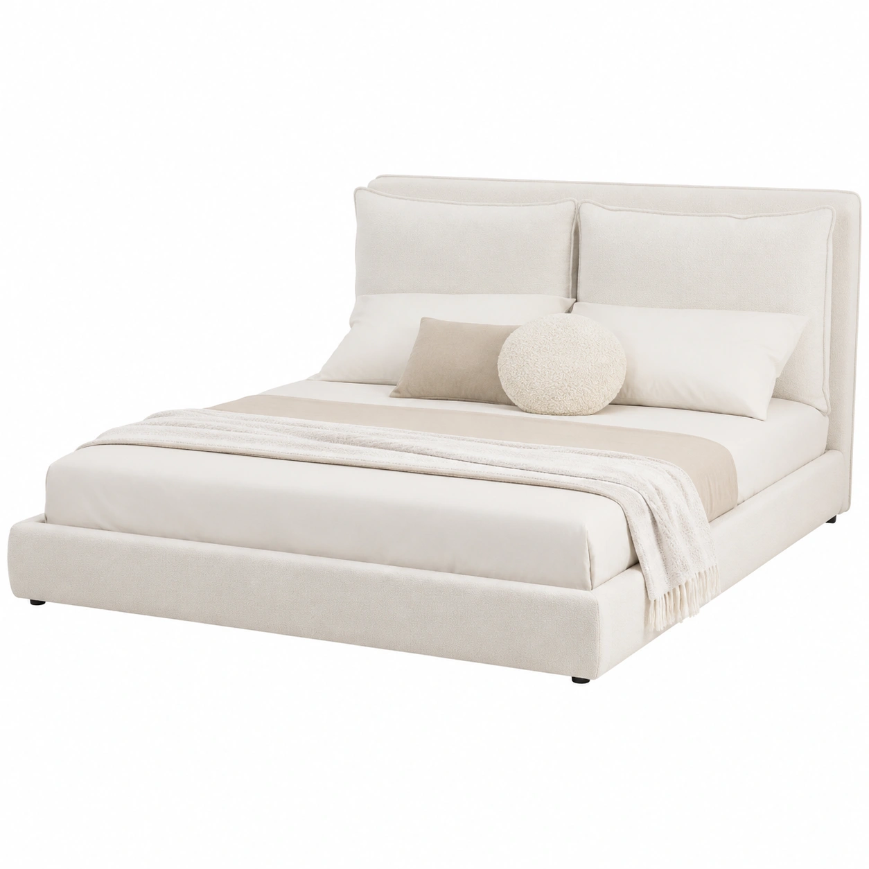 Cama queen elegante con cabecero acolchado-Urbanoura