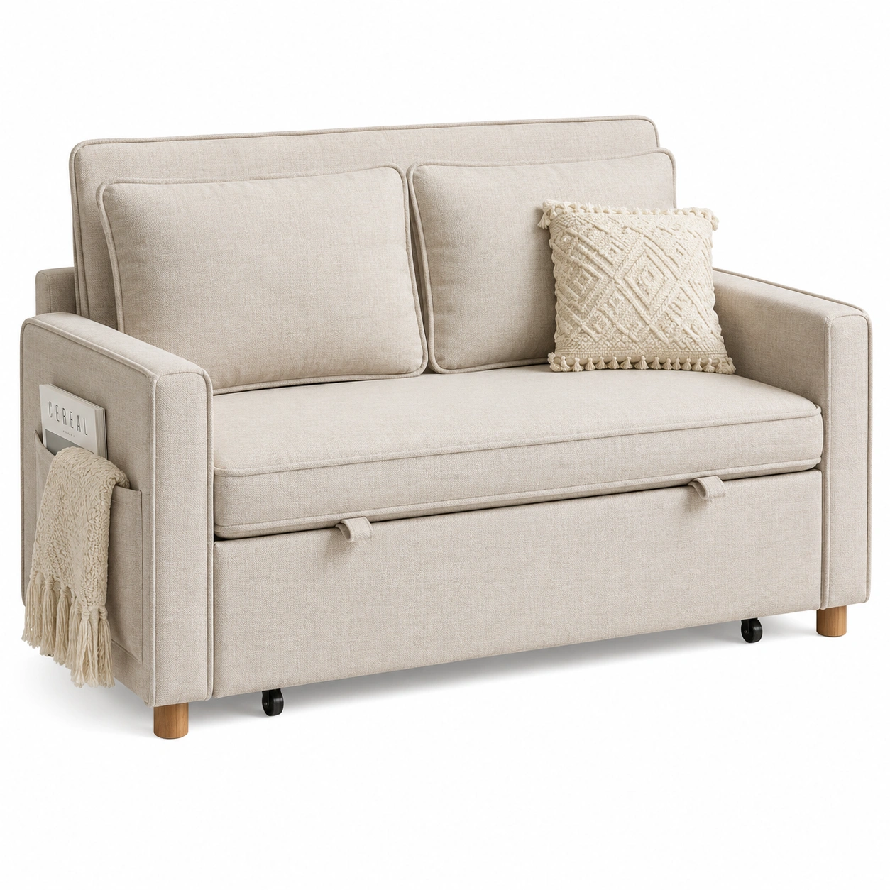 Sofa Cama Compacto Beige Arena con Almacenaje-Urbanoura