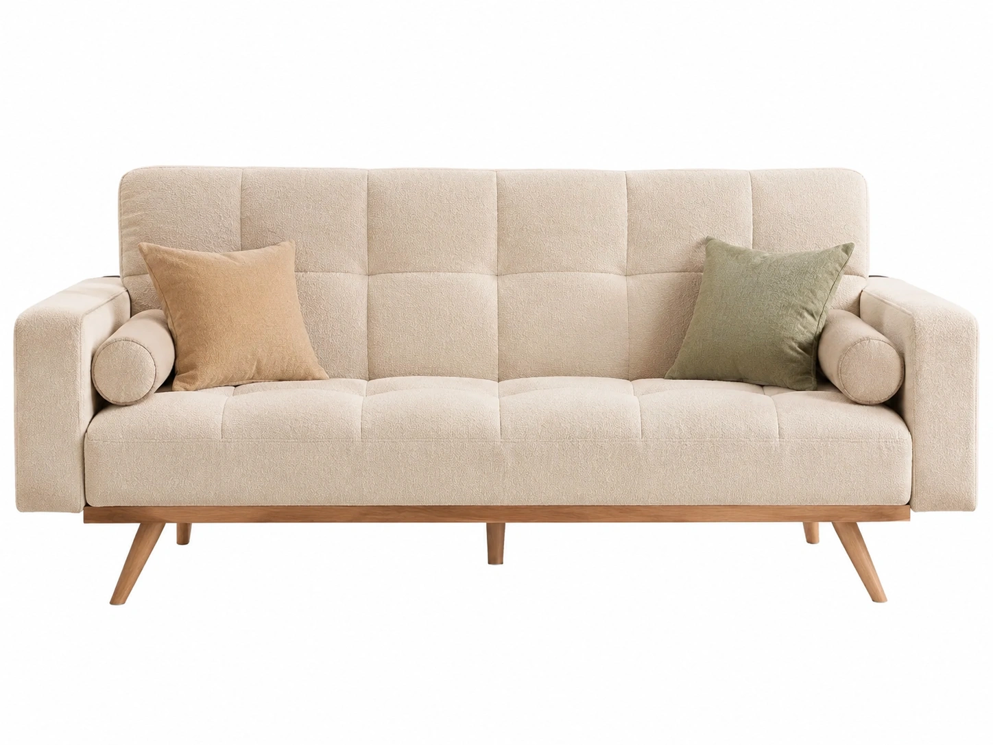 Sofa Cama Escandinavo Beige Claro Acolchado-Urbanoura