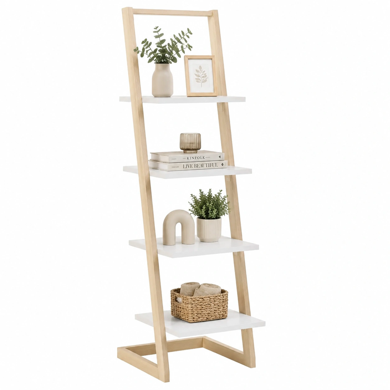 Estanteria Escalera Nordic Blanca y Madera-Urbanoura