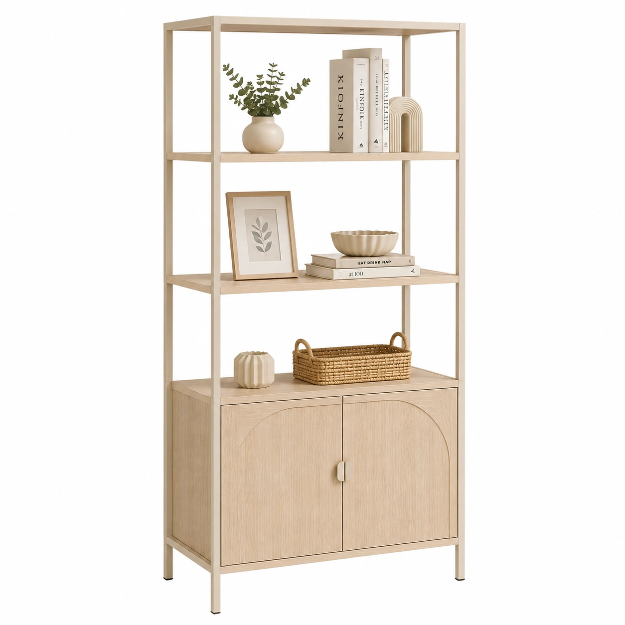 Estanteria nordica minimalista de madera clara-Urbanoura