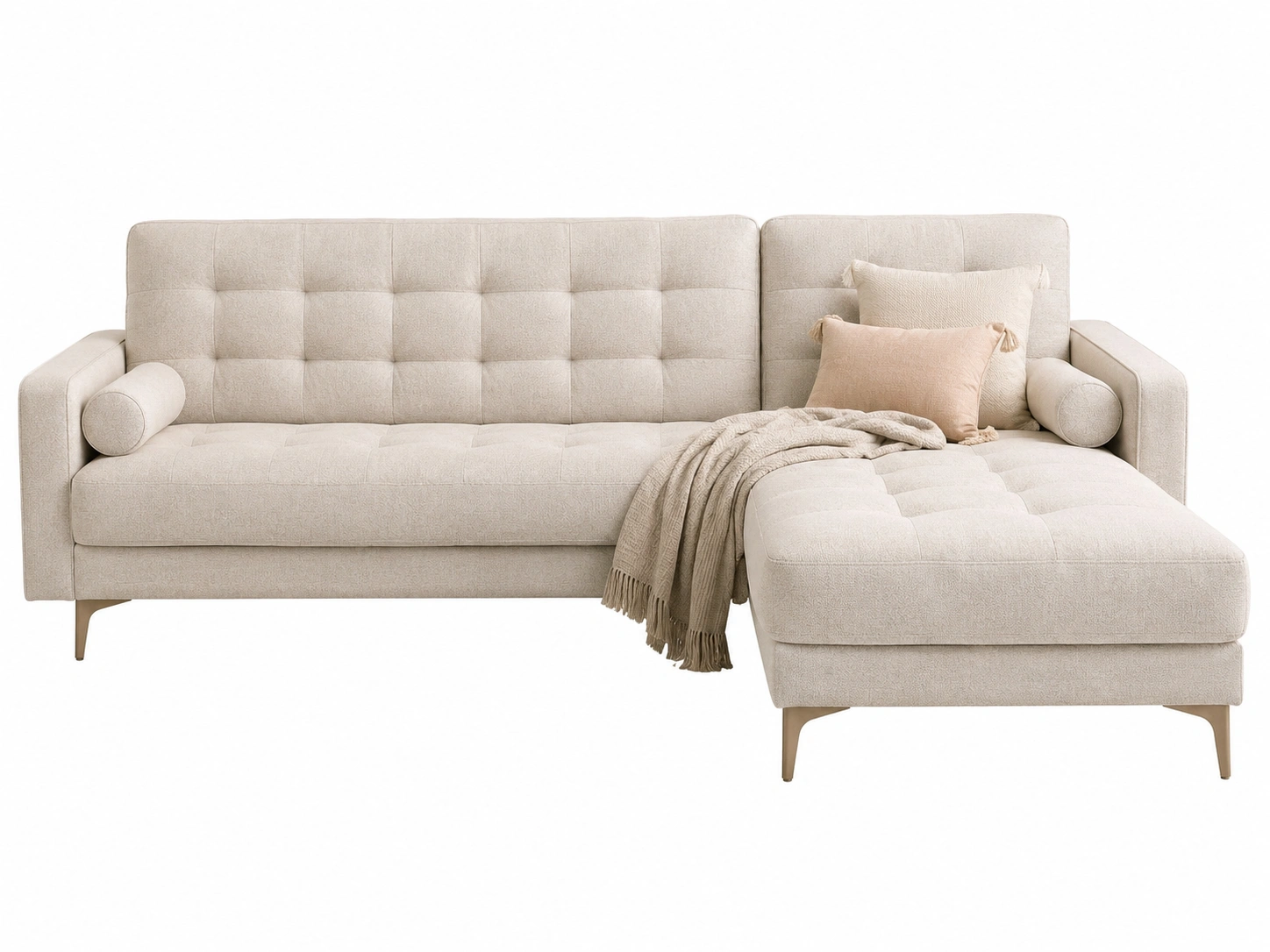 Sofa Chaise Longue Modular Boucle Beige-Urbanoura