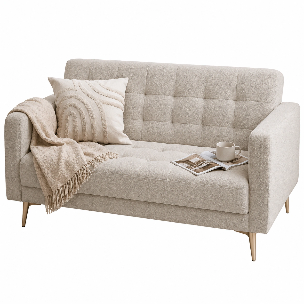 Sofa Compacto Escandinavo Tapizado Beige-Urbanoura