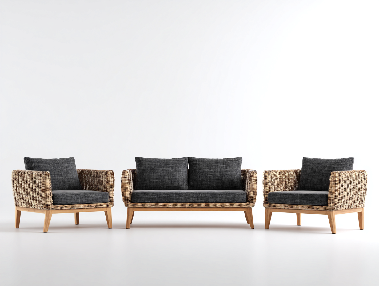 Sofás de exterior de ratán 180x75x80 cm - natural-gris - conjunto de jardín moderno-Ralinvodecor