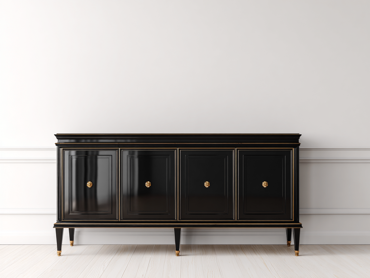 Mueble recibidor 160x40x85 cm madera negra diseño clásico elegante 4 puertas-Ralinvodecor