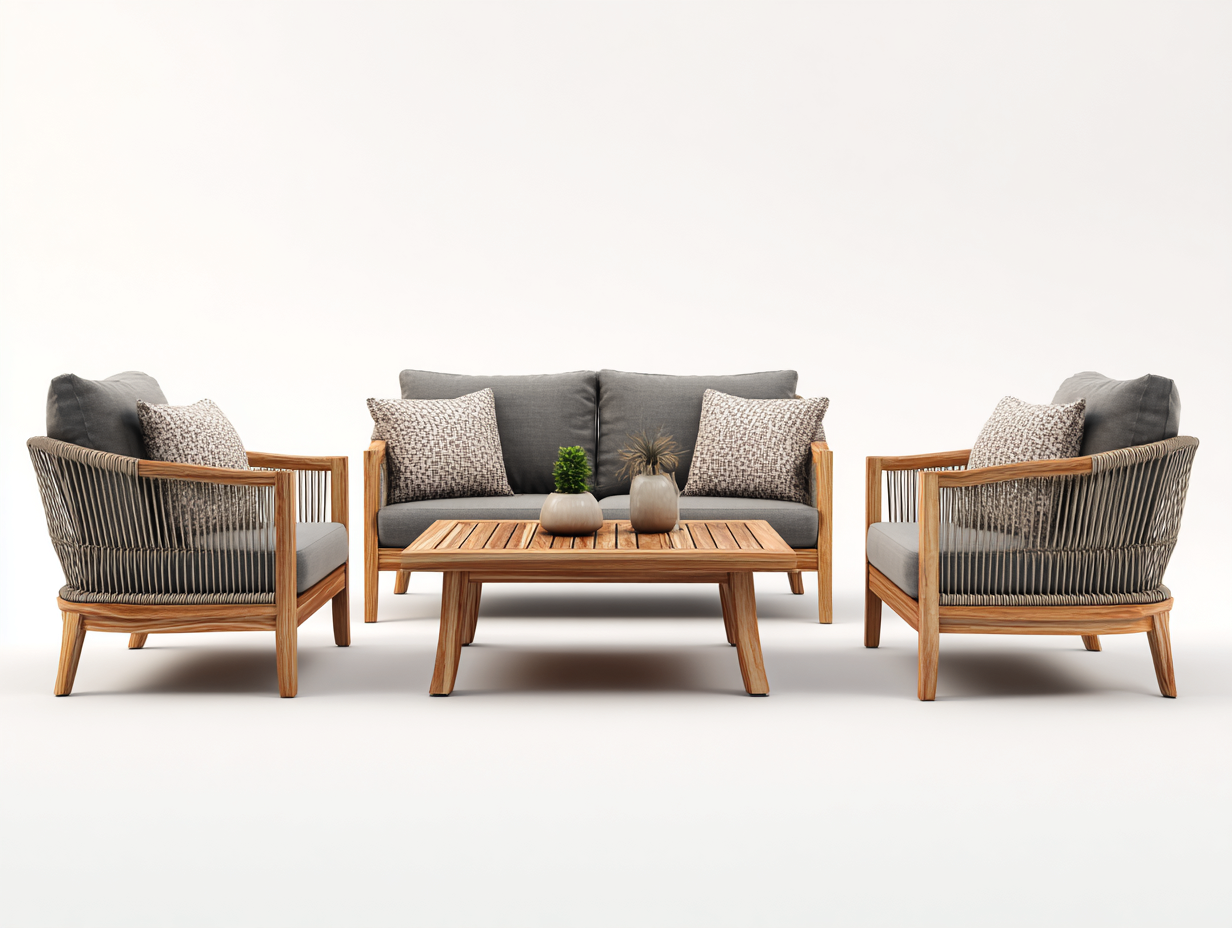 Sofás de exterior conjunto madera 4 piezas 140x70x80 cm - gris-natural - diseño moderno-Ralinvodecor