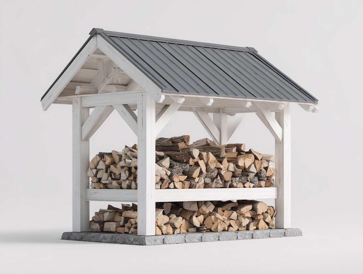 Leñero de jardín de madera 180x60x180 cm - blanco-gris - diseño exterior resistente-Ralinvodecor