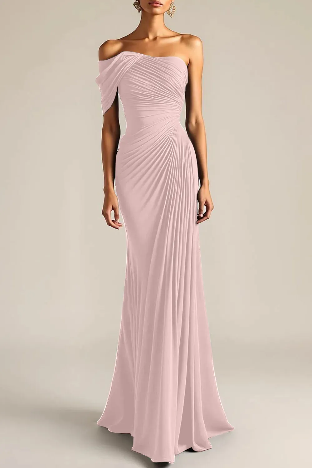 Evening Formal Dress Green Sheath One Shoulder Maxi Dress
