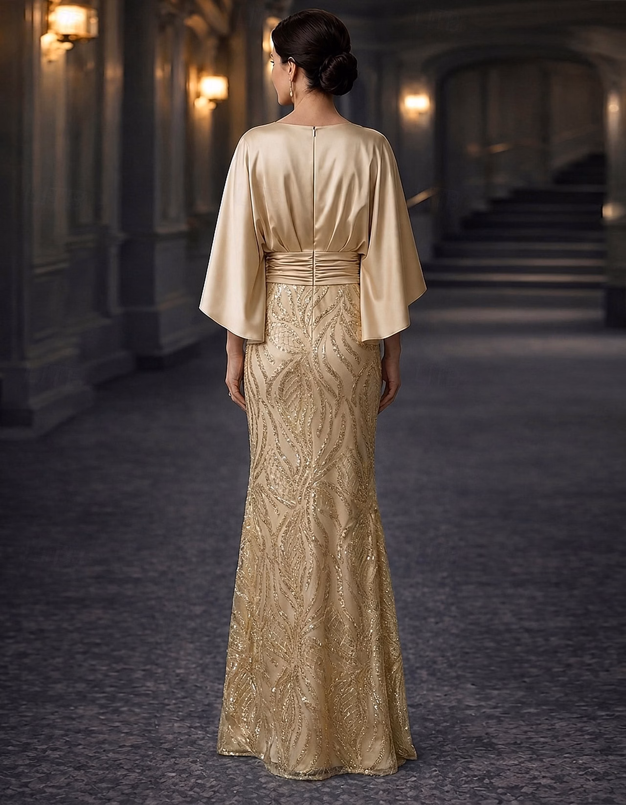 Solid Color Colored Round Neck Sequined Piece Maxi Dress
