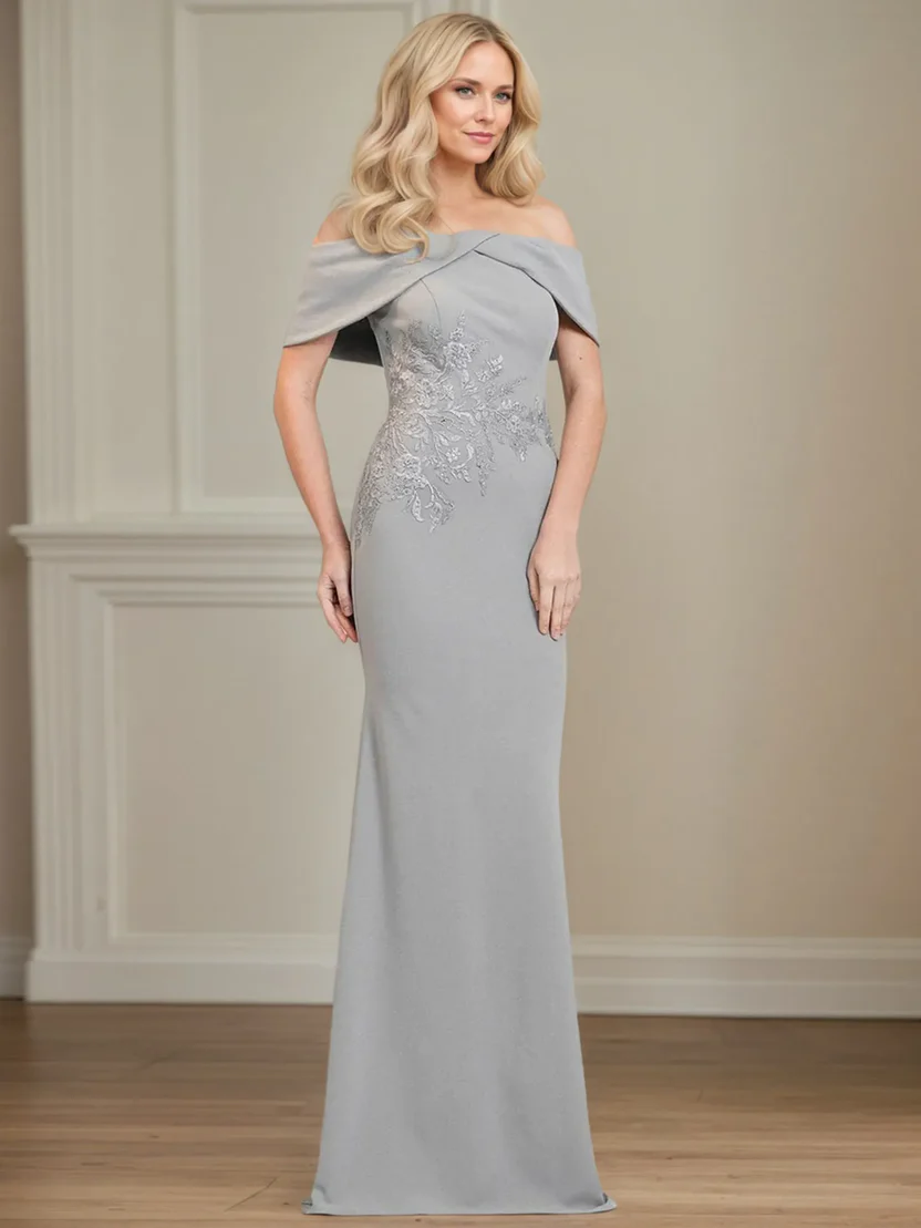 Trumpet/Mermaid Off the Shoulder Floor Length Stretch Crepe Mother Of the Bride Dress