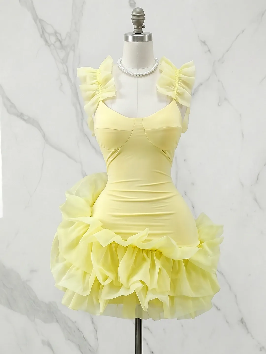 Ruffled Tulle Strapless Bodycon Homecoming Dress