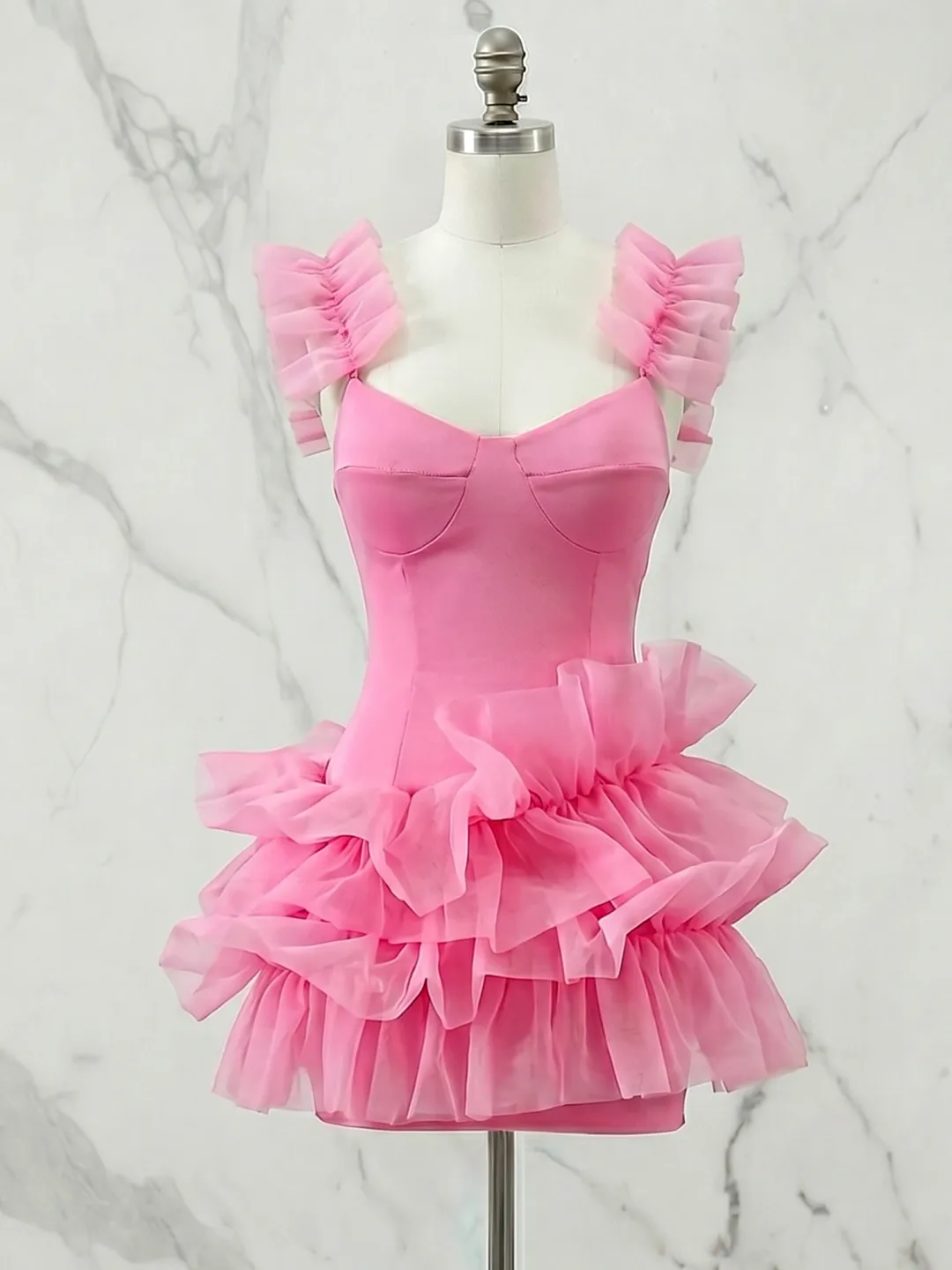 Ruffled Tulle Strapless Bodycon Homecoming Dress