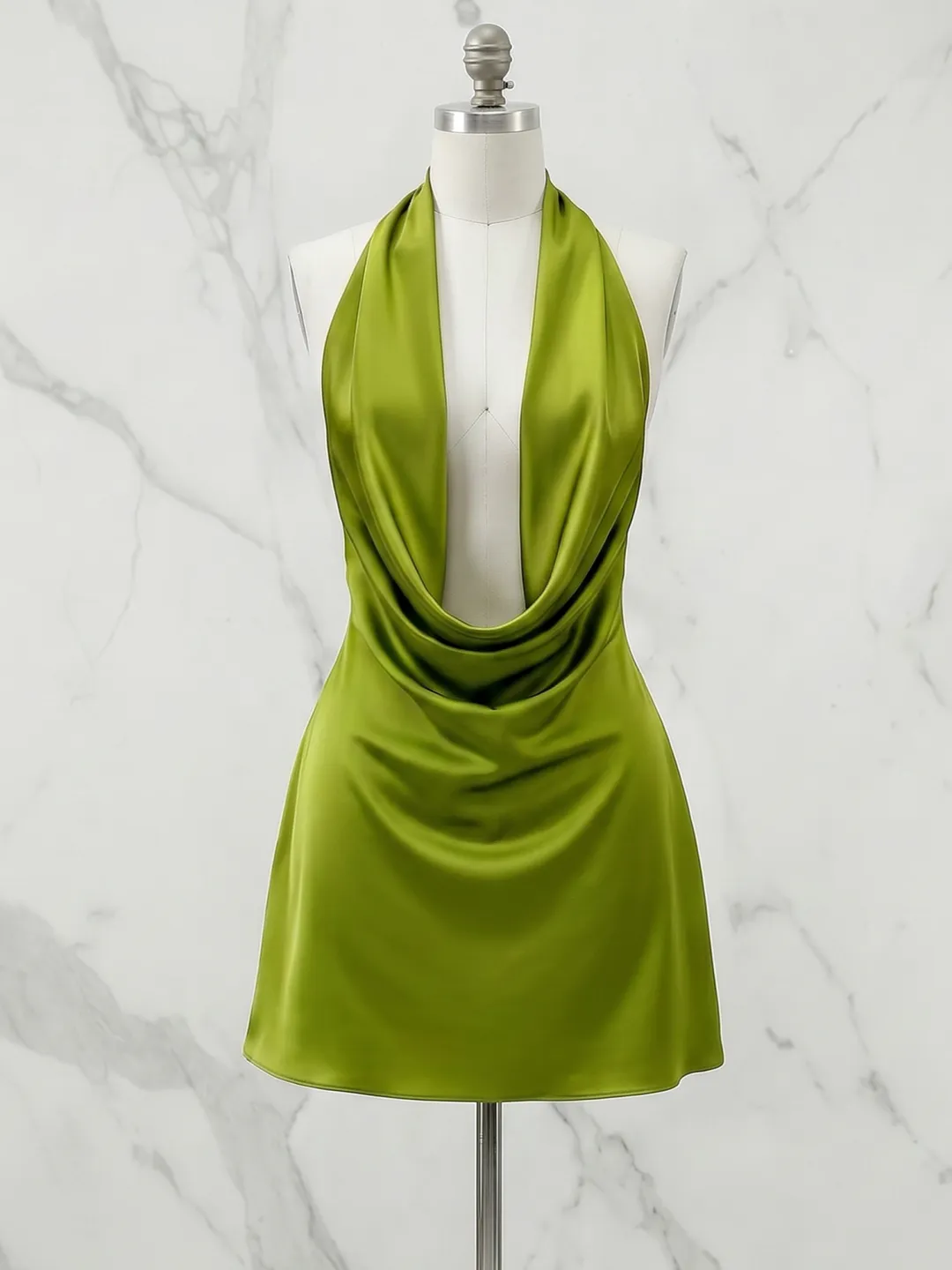 Halter Cowl Neck Satin A-Line Homecoming Dress
