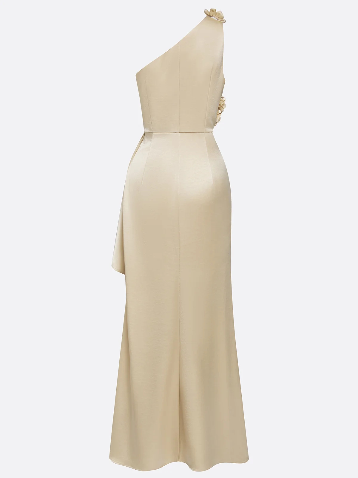 One-Shoulder 3D Floral Satin Mother of the Bride Dress - Elegant Maxi Evening Gown
