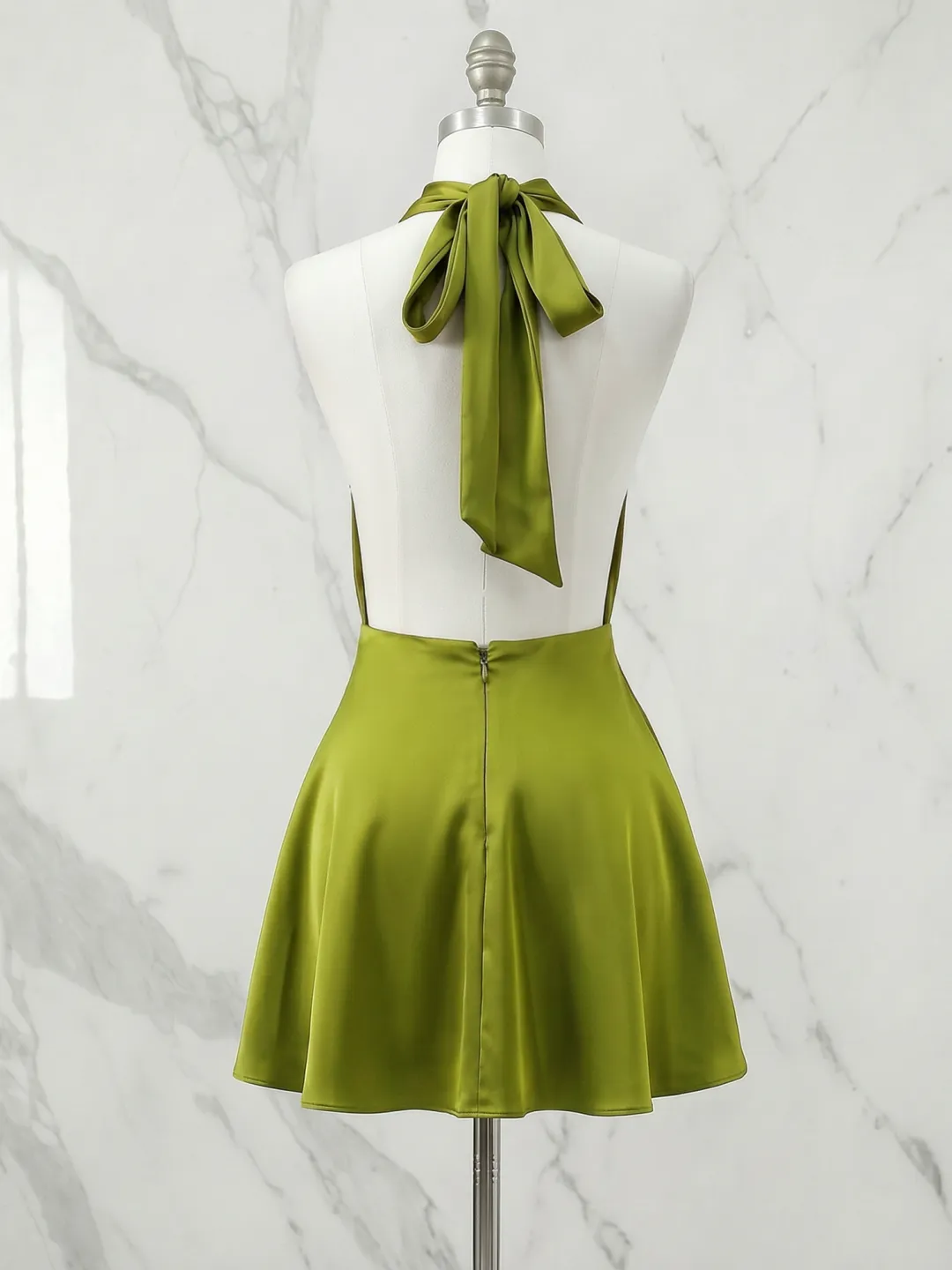 Halter Cowl Neck Satin A-Line Homecoming Dress