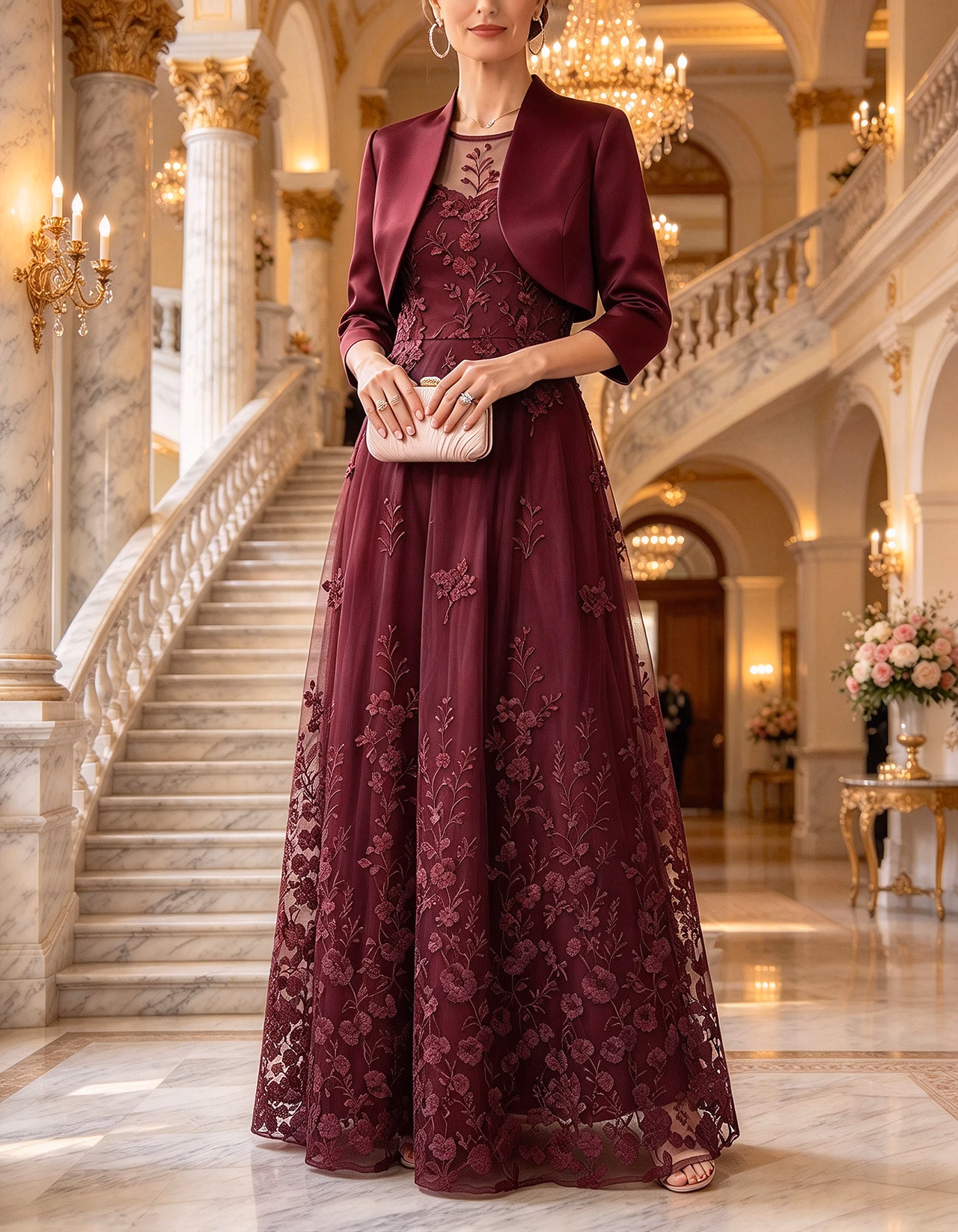 Navy Illusion Round Neck Sleeveless Floral Lace Tulle Maxi Dress