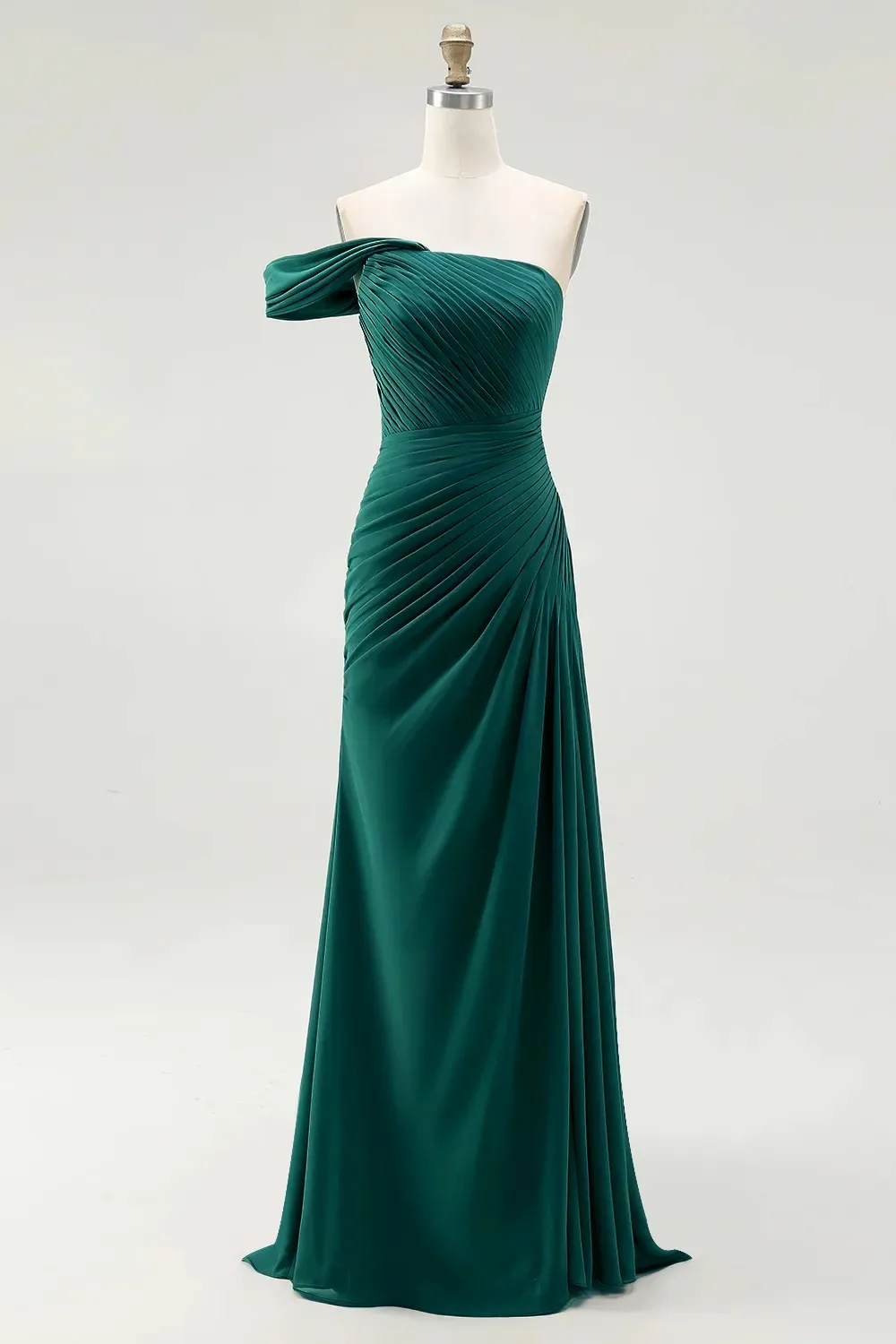 Evening Formal Dress Green Sheath One Shoulder Maxi Dress