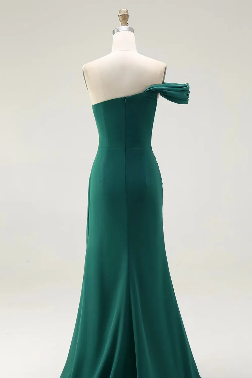Evening Formal Dress Green Sheath One Shoulder Maxi Dress