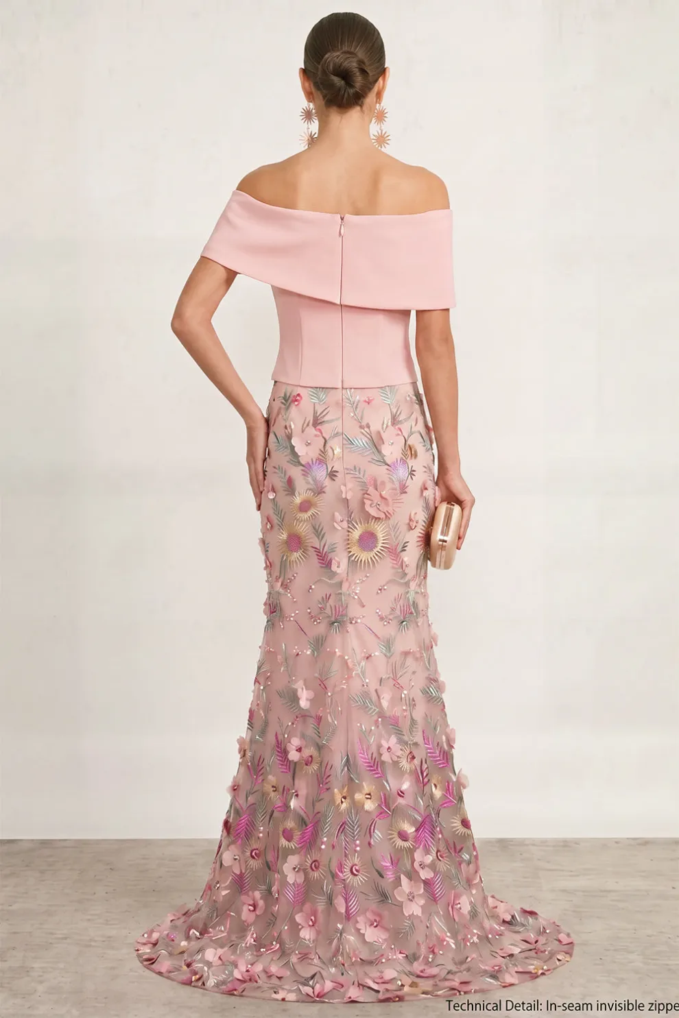 Light Pink Floral Off the Shoulder Mermaid Long Formal Dress