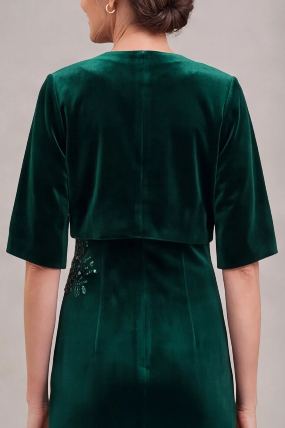 Mermaid Dark Green Velvet Long Mother Of The Bride Dress with Half Sleeves