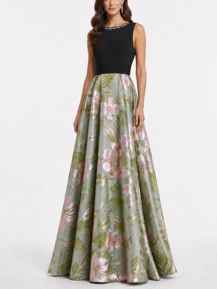 V-Neck Sleeveless Floral Long Dress Mother of The Bride Dresses