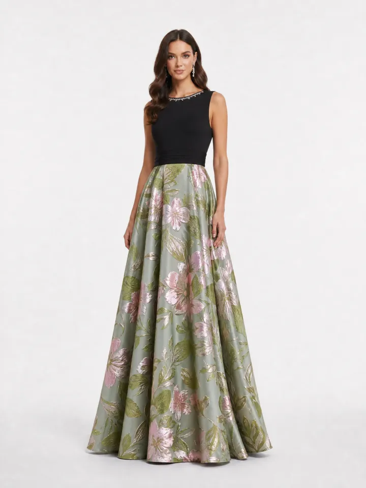 V-Neck Sleeveless Floral Long Dress Mother of The Bride Dresses