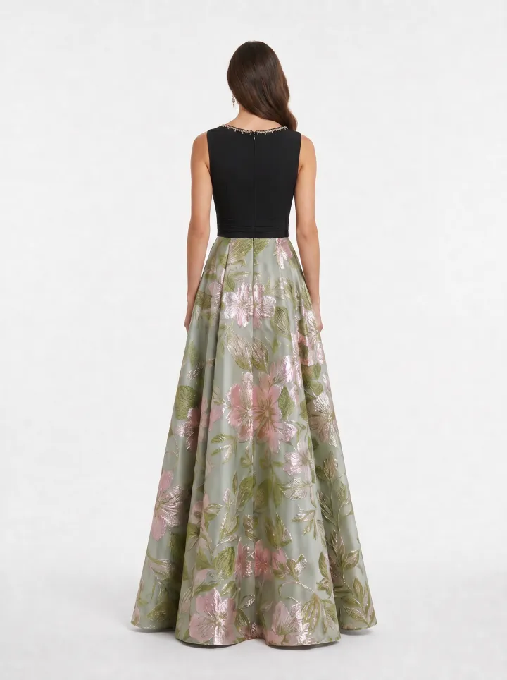 V-Neck Sleeveless Floral Long Dress Mother of The Bride Dresses