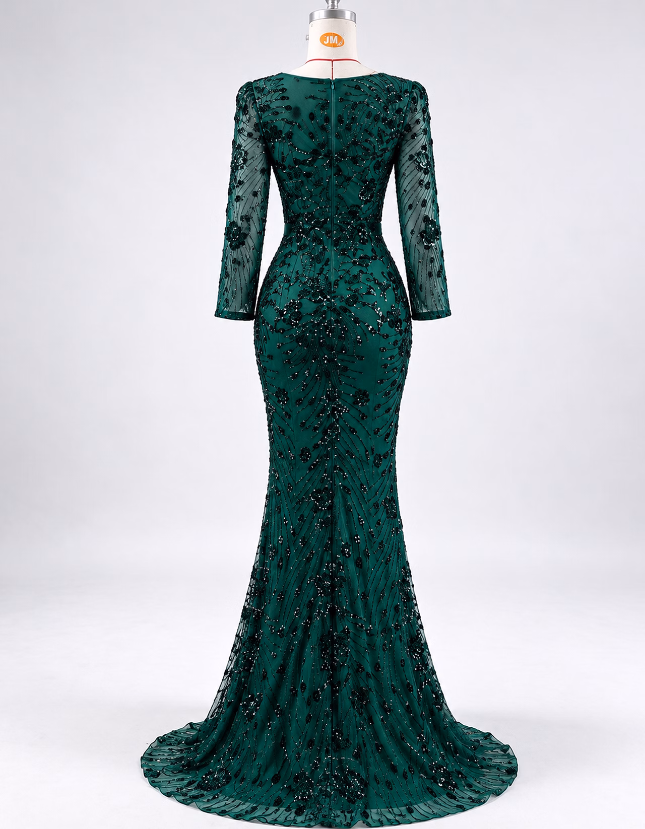merald Green Square Neck Rhinestone Beaded Mermaid Evening Maxi Dress