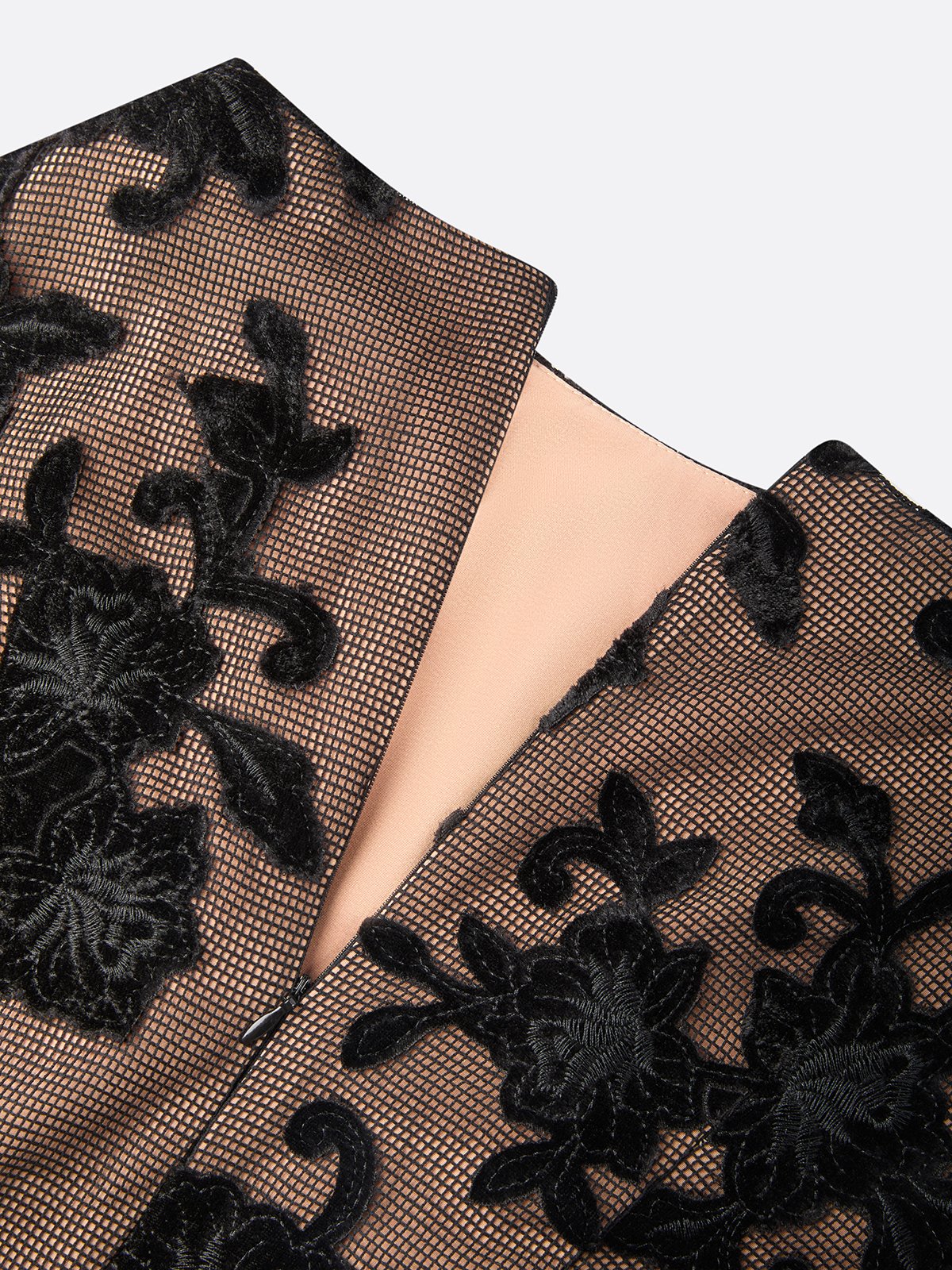 Black Mesh Lace Jacquard Boat Neck Sleeveless A-Line Midi Dress