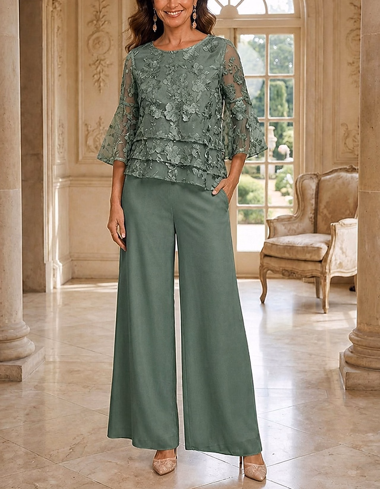 Navy Blue Lace And Chiffon Jumpsuit