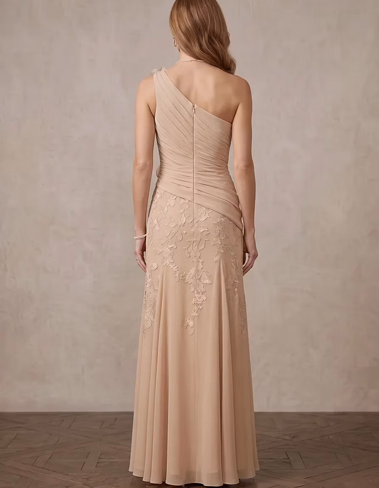 Chiffon One Shoulder Diagonal Ruched Bodice 3D Rose Maxi Dress