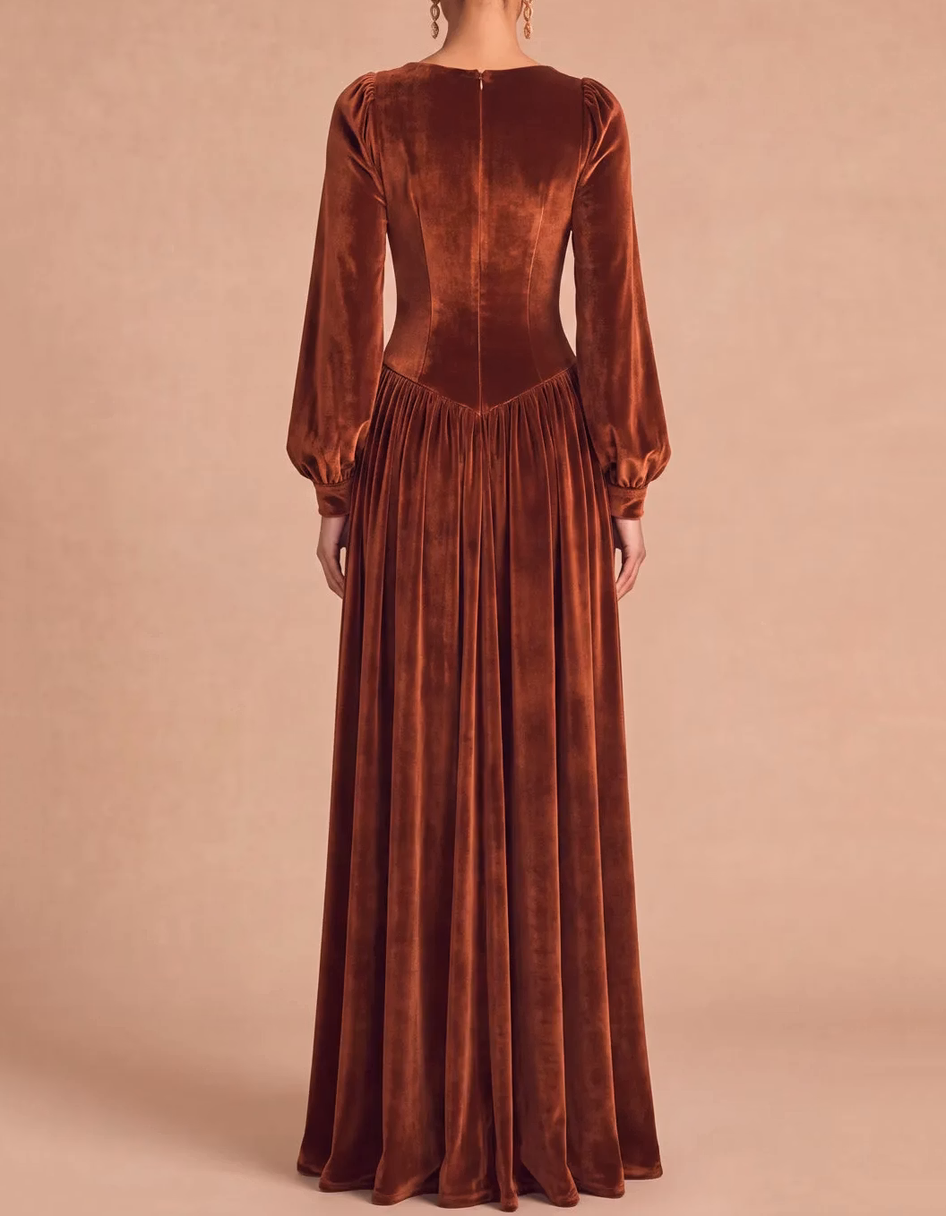 Square Neck Long Puff Sleeve Velvet A Line Evening Maxi Dress