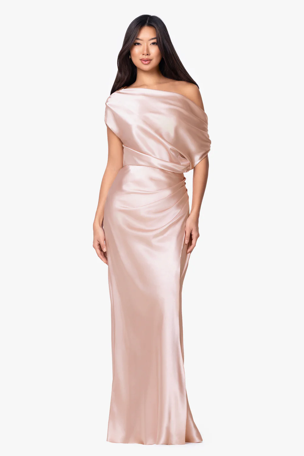 Satin Drop Shoulder Floor Length Dress