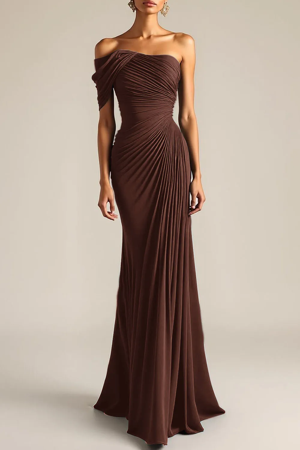 Evening Formal Dress Green Sheath One Shoulder Maxi Dress