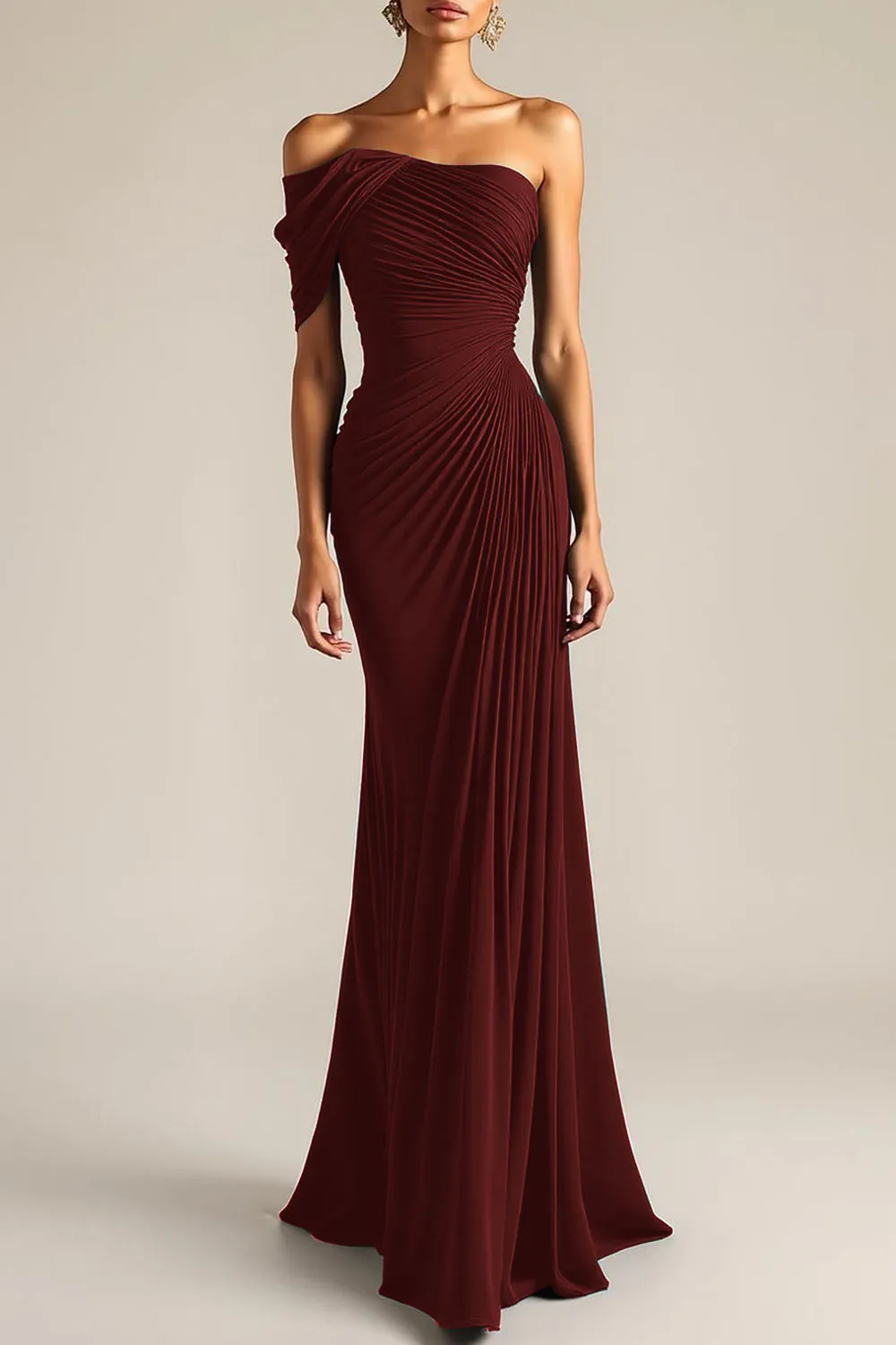Evening Formal Dress Green Sheath One Shoulder Maxi Dress