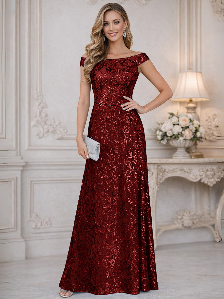 A-Line Off Shoulder Floor-Length Mother of the Bride Dresses with Sequins