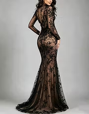 Deep V Neck Long Sleeve Lace Maxi Dress