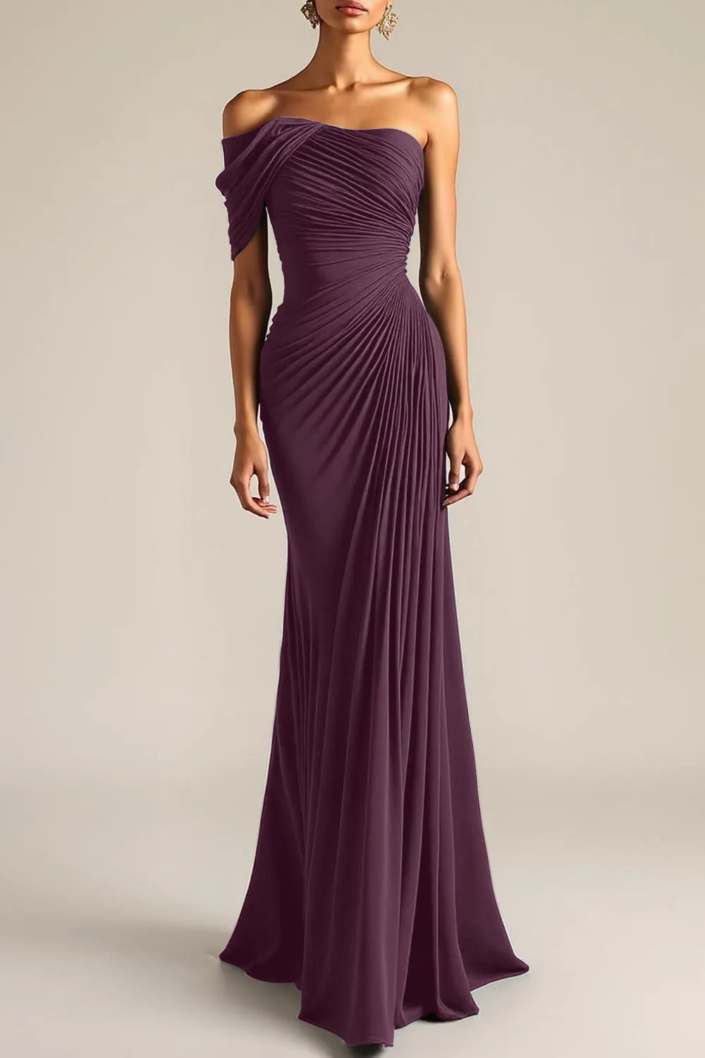 Evening Formal Dress Green Sheath One Shoulder Maxi Dress