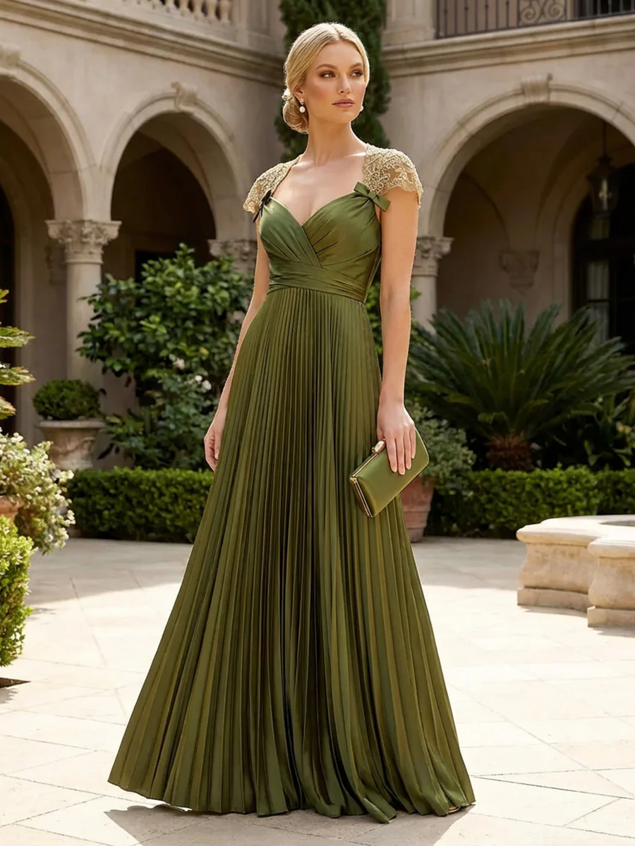 A-Line Chiffon Pleated Floor-Length Mother of the Bride & Groom Dresses with Ruched Corset