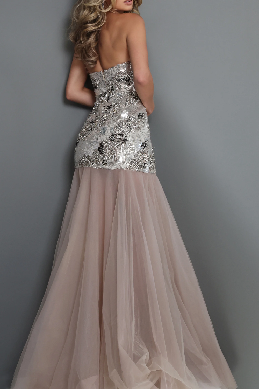 Strapless Embellished Mermaid Gown with Soft Tulle Skirt 