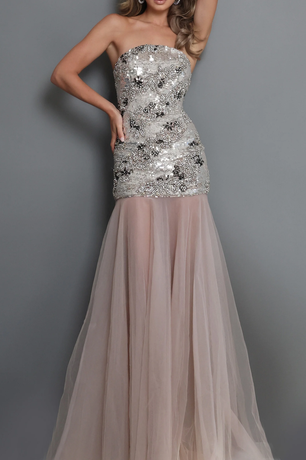 Strapless Embellished Mermaid Gown with Soft Tulle Skirt 