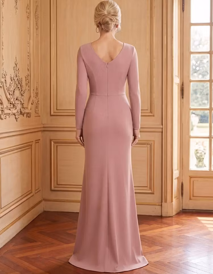 V Neck Long Sleeve Cross Ruched Waist 3D Rose Flower Maxi Dress