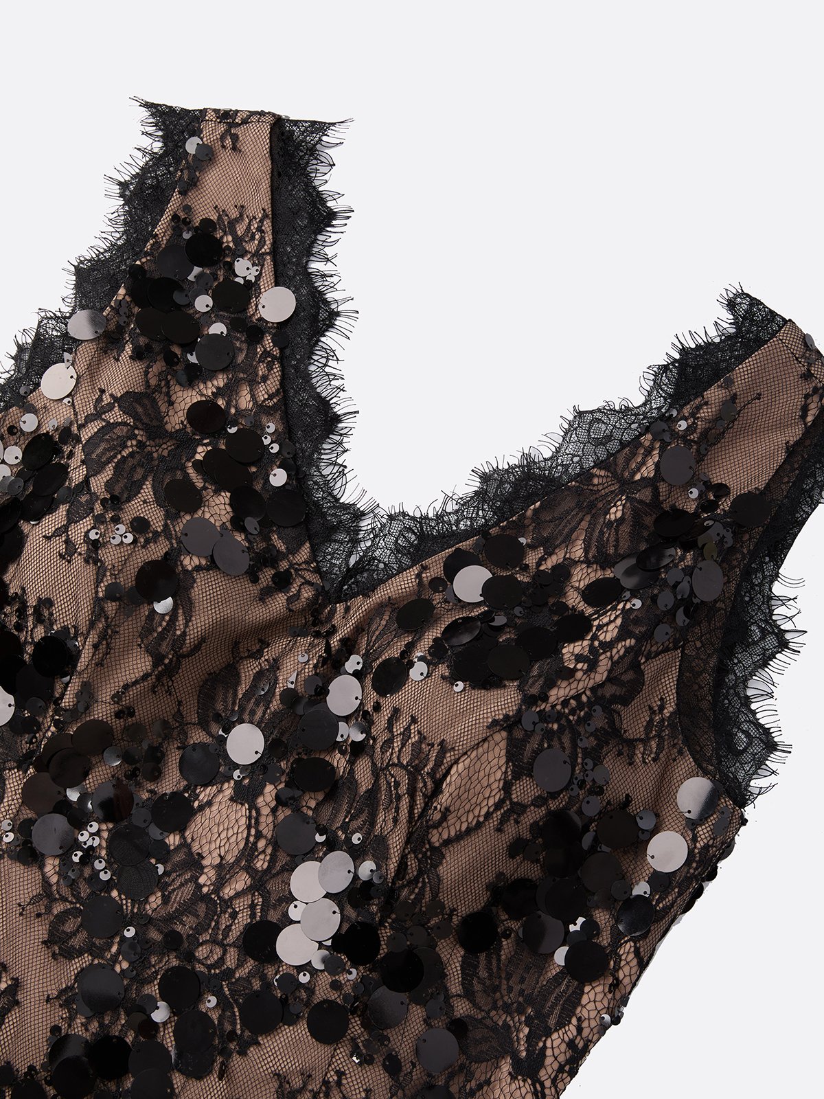 Black Glitter Lace V Neck Sleeveless Mermaid Gown Dress