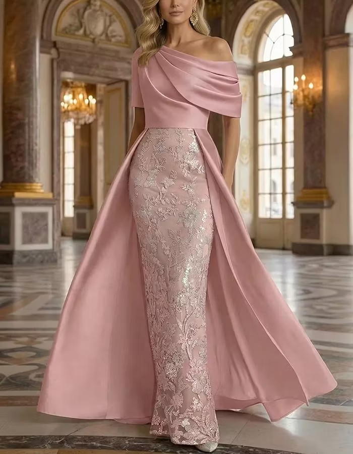 Satin Overlay Sequin Lace Mermaid Maxi Dress