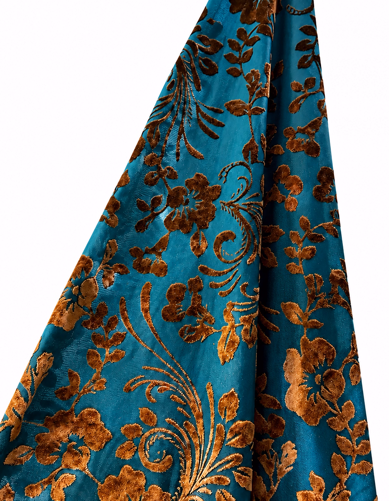 Batwing Sleeve Ruched Waist Floral Velvet Jacquard Maxi Dress