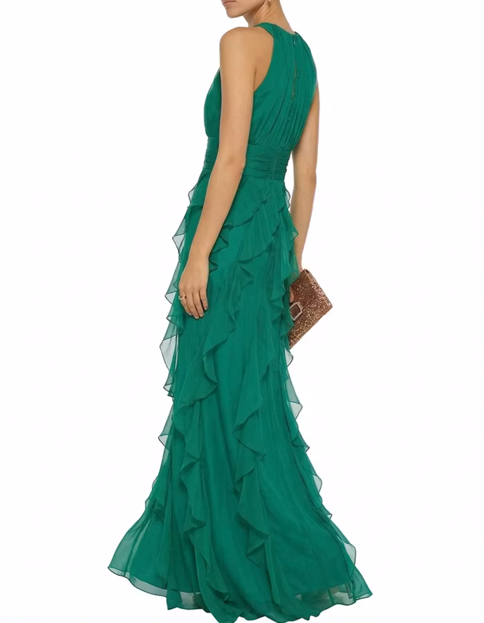Green Elegant Ruffled Maxi Dress