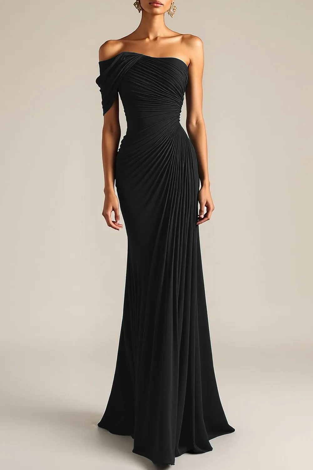 Evening Formal Dress Green Sheath One Shoulder Maxi Dress